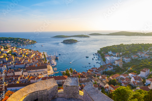 Obraz na płótnie Beautiful view of harbor in Hvar town, Croatia w salonie