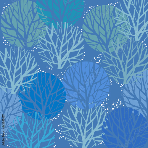 A blue winter background pattern with winter trees