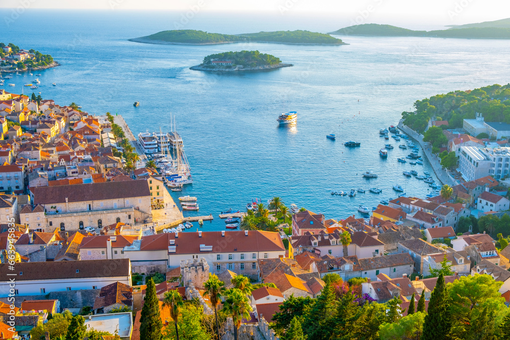 Beautiful view of harbor in Hvar town, Croatia