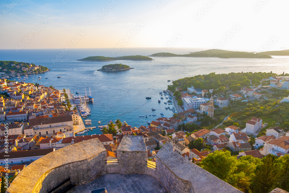 Beautiful view of harbor in Hvar town, Croatia