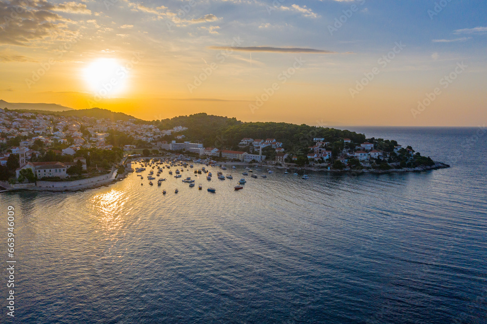 Beautiful view of harbor in Hvar town, Croatia