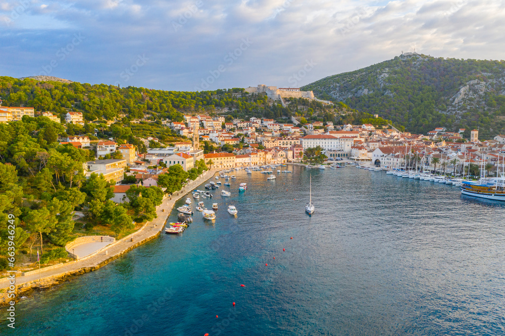 Beautiful view of harbor in Hvar town, Croatia