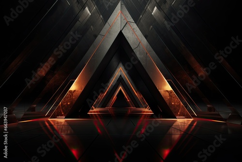 Abstract dark futuristic background with glowing neon triangle. 3D Rendering, Futuristic High Tech dark background with a triangle, AI Generated photo
