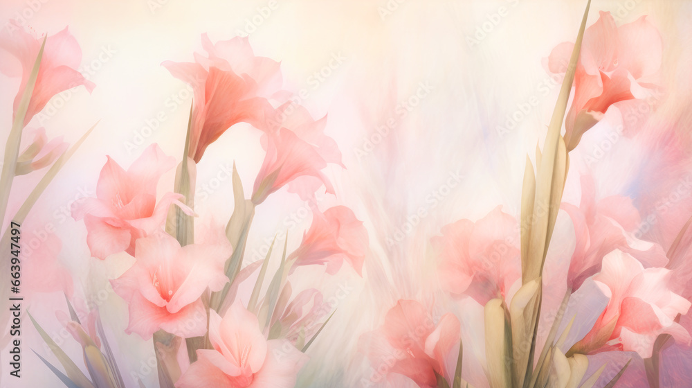 Beautiful illustration with pink blooming flowers.