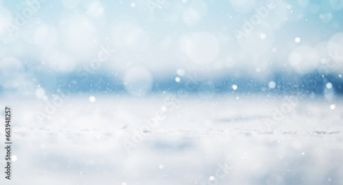 Winter landscape with snowy background and snowflakes. Christmas concept © MisPJ