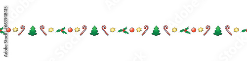 Edging, ribbon, border of colorful festive Christmas symbols in doodle flat style. Vector seamless pattern, ornament, decorative element, decoration for New Year, xmas design