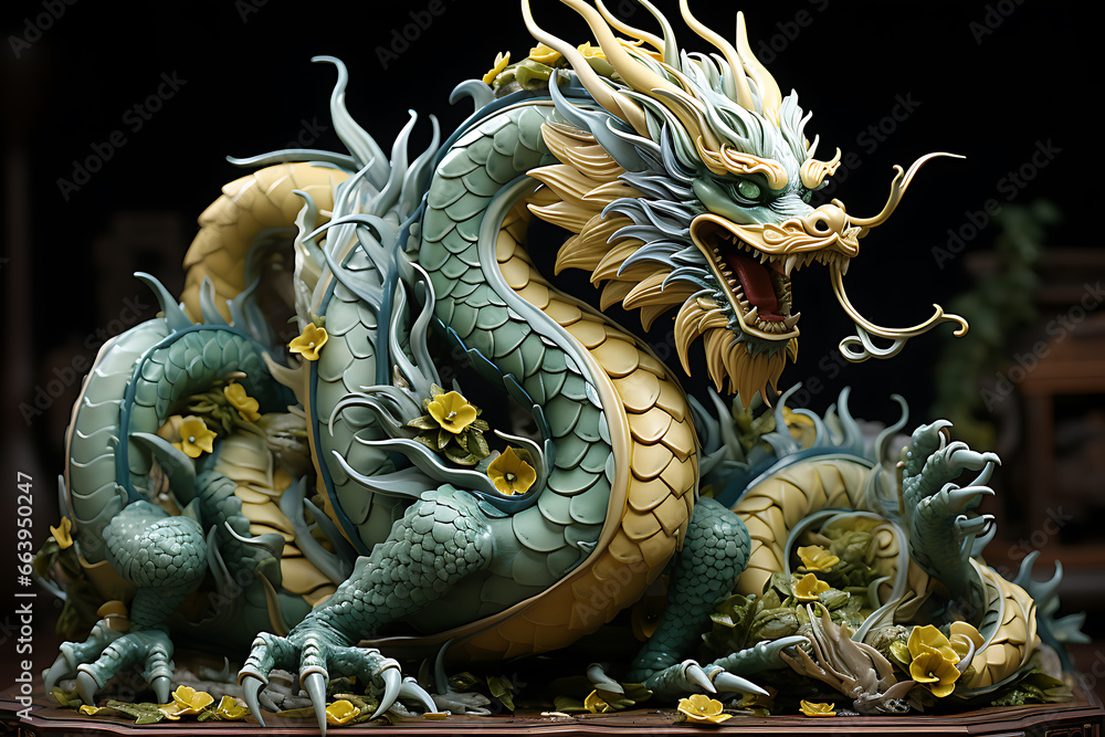 Happy Chinese New Year 2024.Green wooden dragon Happy Chinese New Year 2024.Green wooden dragon