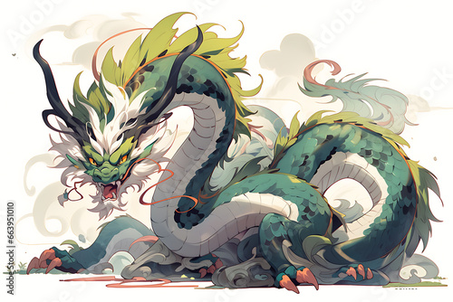 Happy Chinese New Year 2024.Green wooden dragon