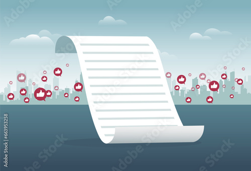 A document announced policy，people agreed. The topic was adopted. Election, vote. Vector illustration in flat style. good reputation.thumbs up, Flat cartoon business success illustration. 