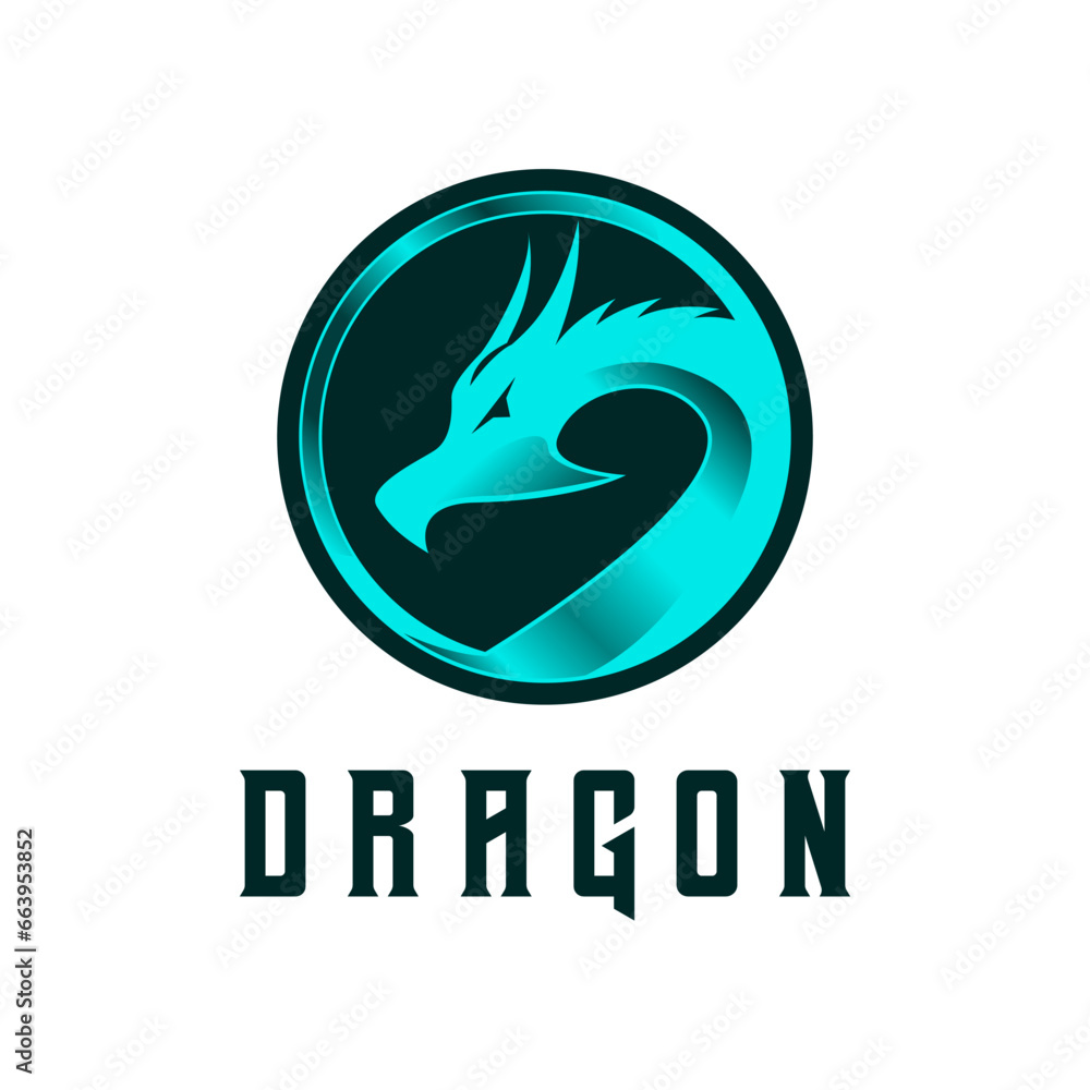 Obraz premium Dragon circle gaming logo design vector illustration