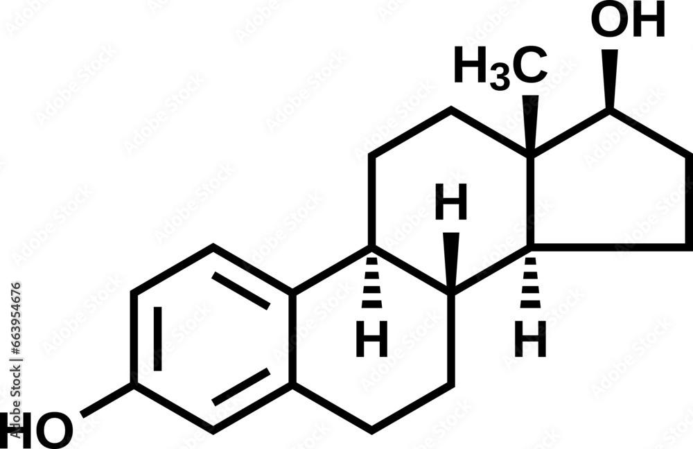 Estradiol vector illustration, E2 structural formula Estradiol vector illustration, E2 structural formula