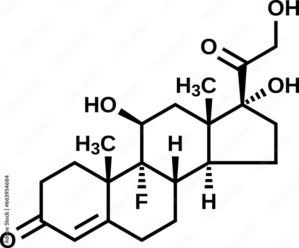 Fludrocortisone structural formula, vector illustration Fludrocortisone structural formula, vector illustration