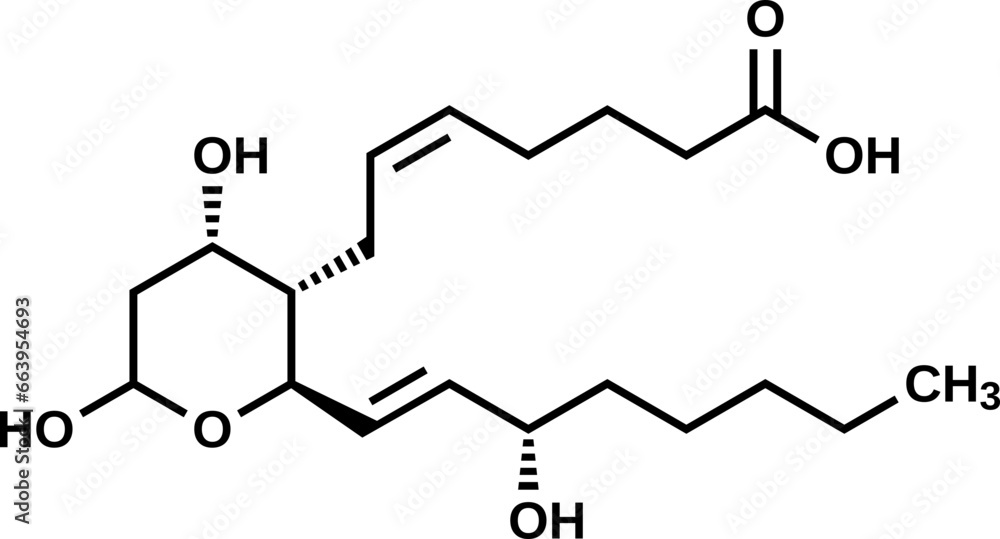 Thromboxane B2 structural formula, vector illustration Thromboxane B2 structural formula, vector illustration