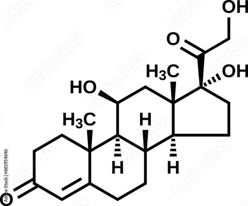 Cortisol structural formula, hydrocortisone vector illustration 