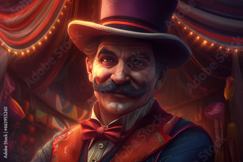 Wonderland circus ringmaster with moustache, AI generated photo