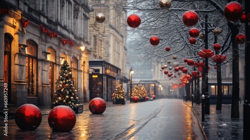 Christmas decorations on city street