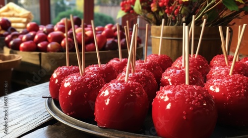 Delicious Glazed Red Toffee Candy Apples on Sticks