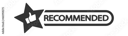 Recommended icon vector label design with thumbs up and star icon in white background
