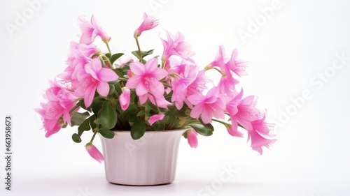Wallpaper Mural Close up of Pink Schlumbergera Christmas Cactus in Potted Form on White Background with Copy Space. Torontodigital.ca