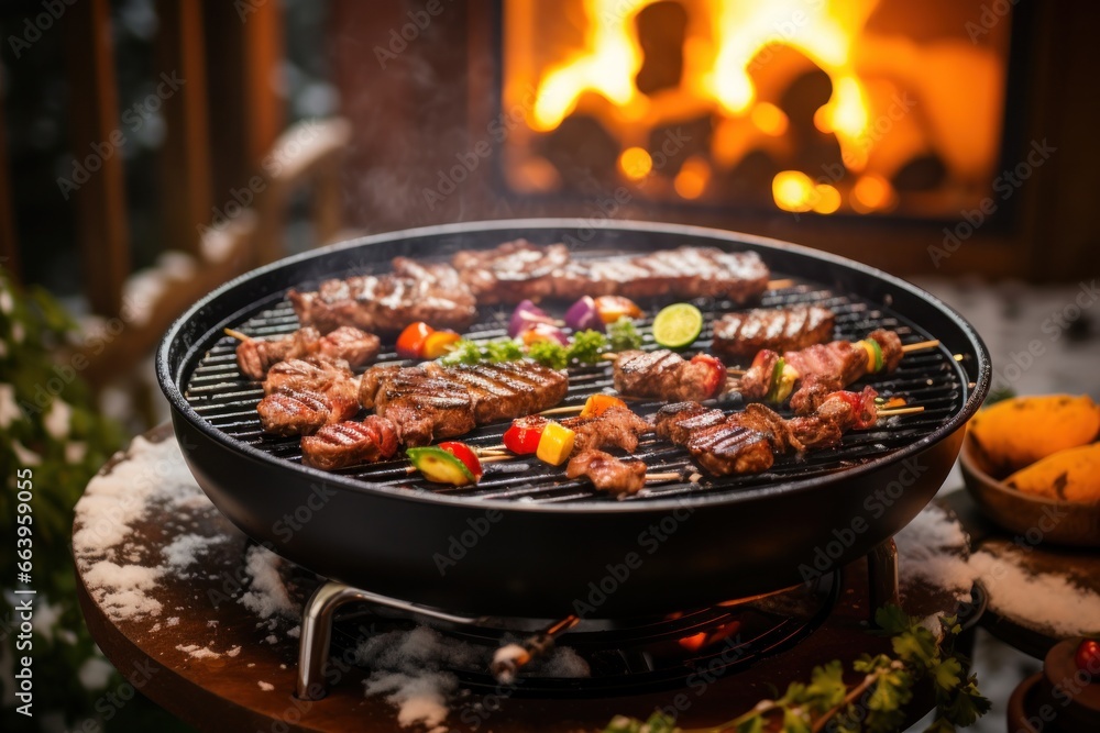 Winter Barbecue: Cooking Meat on a Compact Round Grill