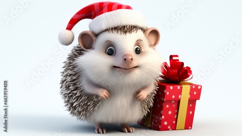 Cheery Santa Hedgehog: Adorable Illustration of a Little Christmas Mammal Bringing Party Cheer to Children