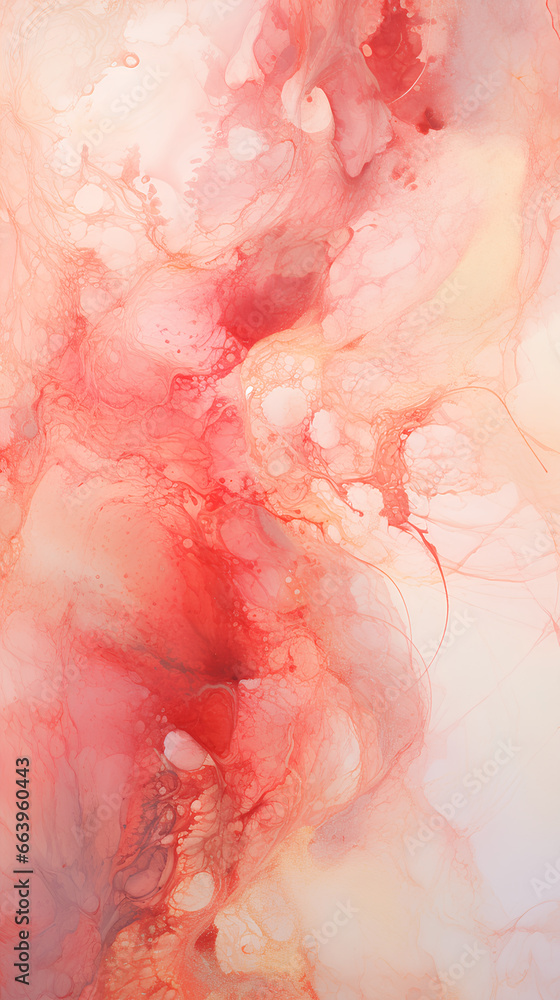 Fototapeta premium Abstract fractal marble pattern, in the style of pale red and gold, marbleized, expressionistic madness, iridescence / opalescence, mixed media printing.
