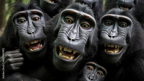 Group of Celebes crested macaques close-up © Venka