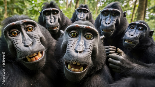 Group of Celebes crested macaques close-up © Veniamin Kraskov