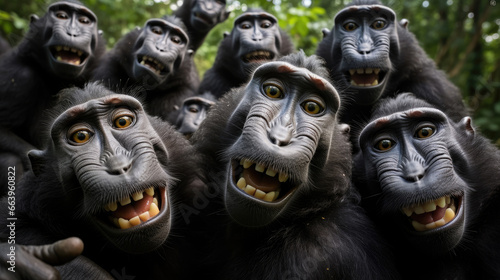 Group of Celebes crested macaques close-up