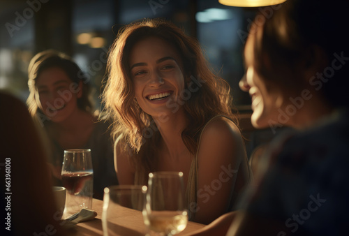 Young women having fun in cafe