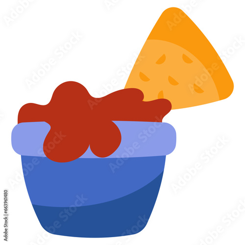 A flat design icon of nachos dipping 