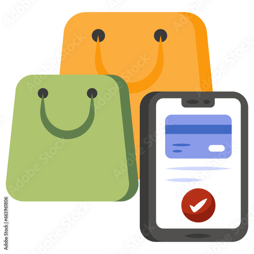    Card inside smartphone with tote, icon of mobile card payment 
