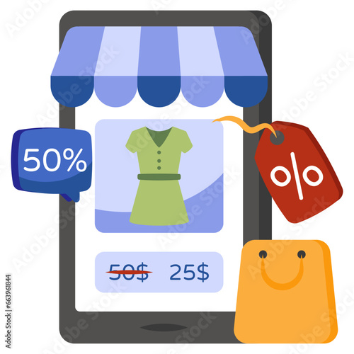 Modern design icon of mobile shopping discount 