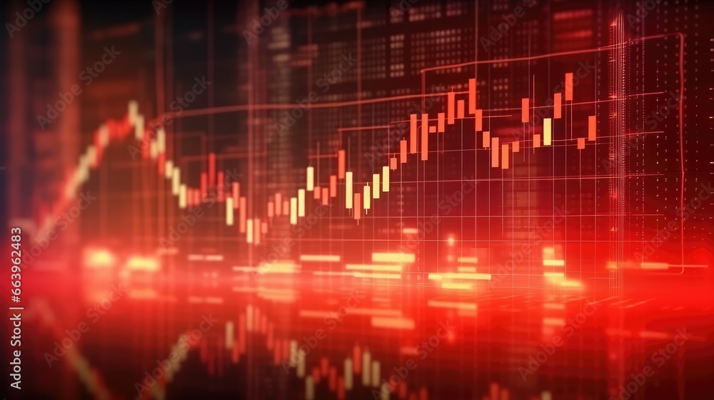 Stock Market Recession and Losses ,downtrend line graph on dark red color background Stock Market Recession and Losses ,downtrend line graph on dark red color background