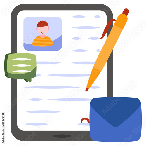 A flat design icon of cv writing