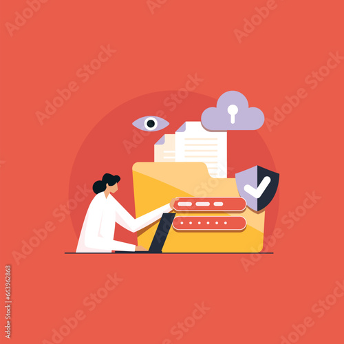 Cloud computing global data security, Personal data and cyber internet data security vector concept