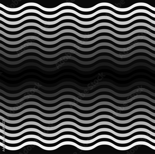 Vector abstract geometric pattern in the form of gray and white wavy lines on a black background