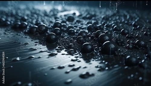Water molecules flowing through black porous material in futuristic sci - fi feel