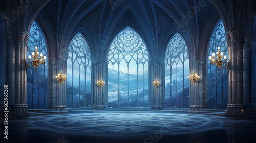 A fantasy empty hall cathedral background of castle gothic