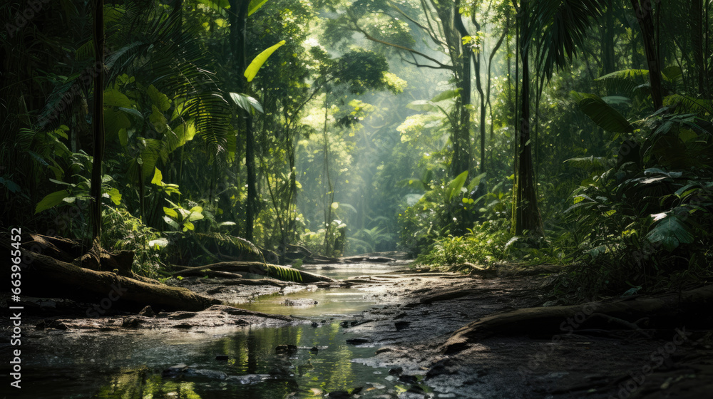 Obraz premium Dappled Shadows in Biodiverse Rainforest