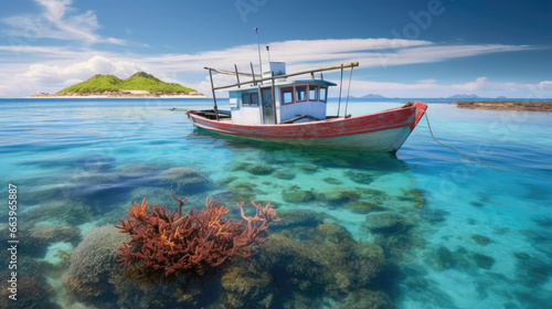 Sustainable fishing near vibrant coral reef: harmonizing livelihoods with marine conservation in coastal serenity