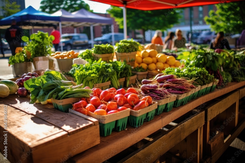 Farmer's market with fresh organic produce and handmade goods.