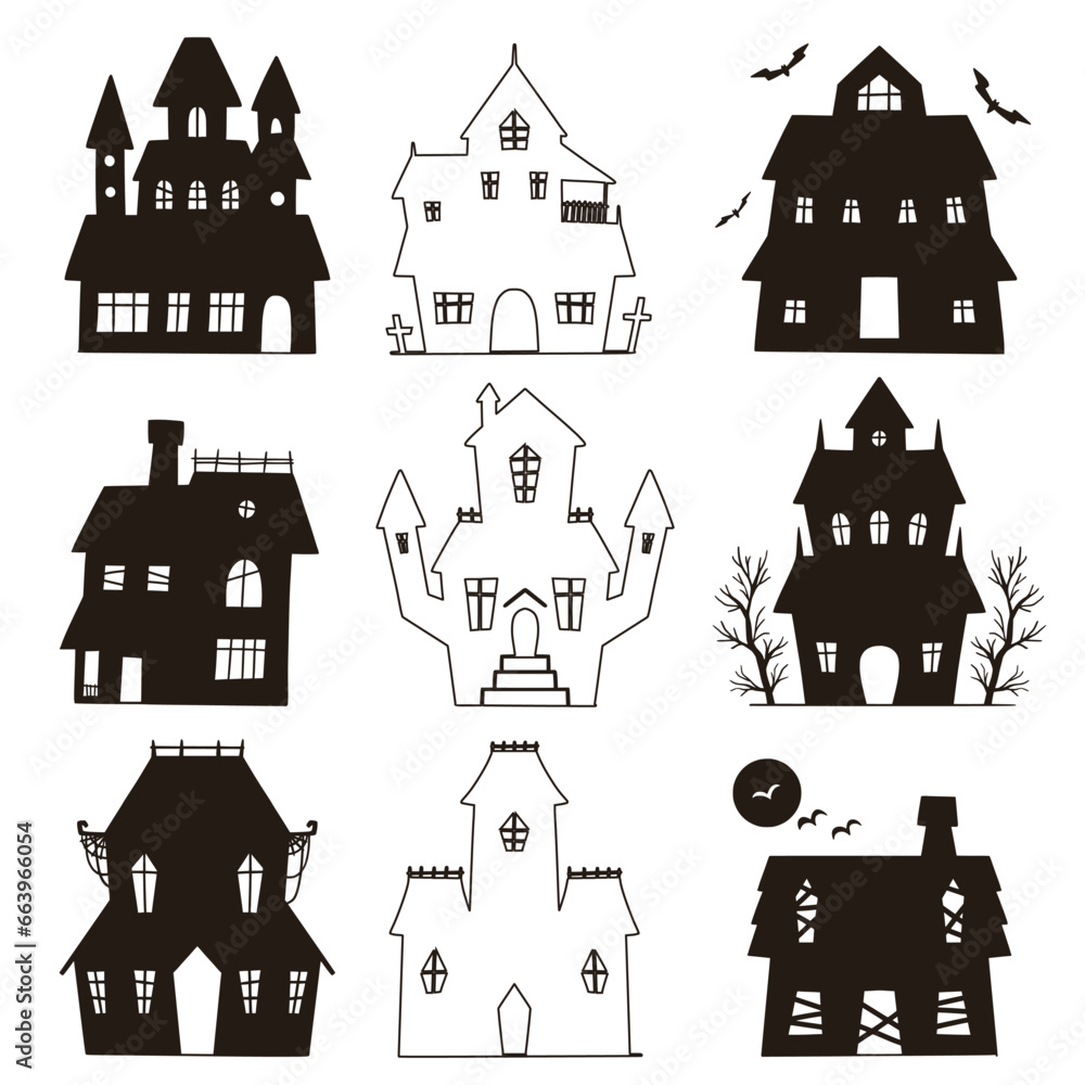 hand drawn silhouettes halloween season design vector illustration