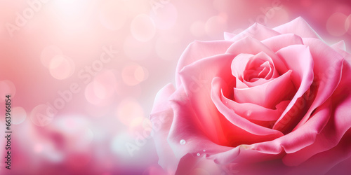 Beautiful banner with pink rose and copy space.