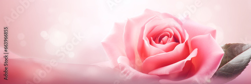 Beautiful banner with pink rose and copy space.