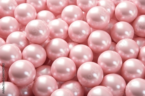 Pile of pink glossy pearls. Luxury background for design  for holiday and wedding invitations.
