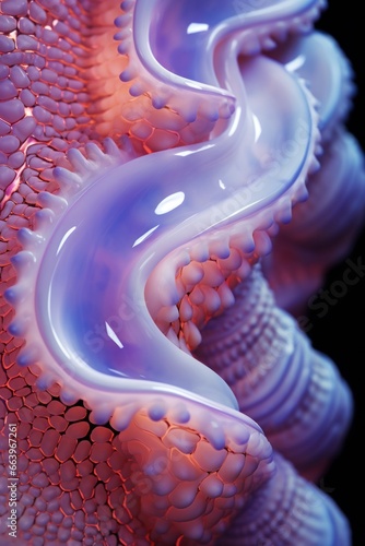 Stunning marine poster. Large. fragment of kraken tentacles in clear ocean water . Sea life concept.