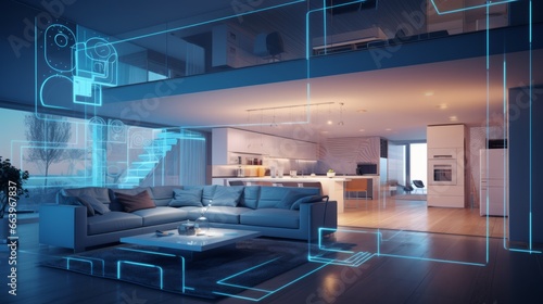 Smart home illustration with artificial intelligence concept AI © Stefan95