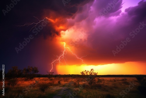 Fiery storm with electrifying lightning. Generative AI