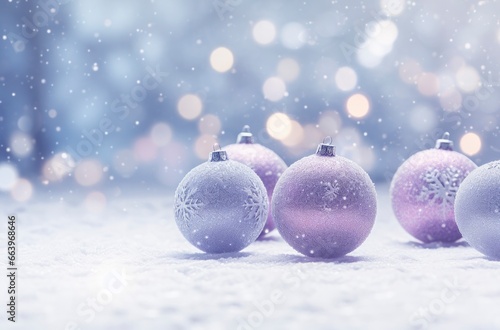 Christmas decorations ball on snow background.